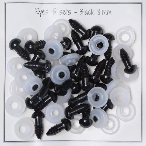 8mm Plastic safety eyes for toys and amigurumi - Black x15 pairs