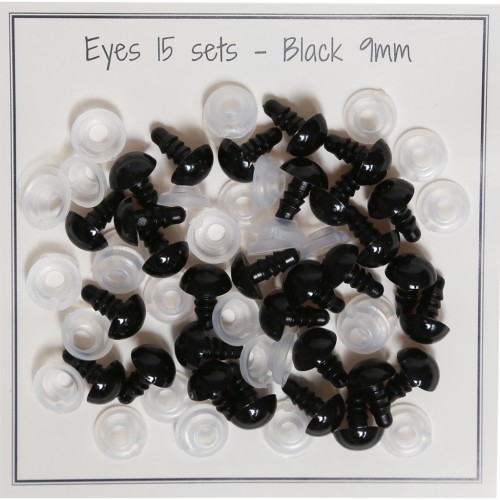 9mm Plastic safety eyes for toys and amigurumi - Black x15 pairs