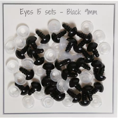 9mm Plastic safety eyes for toys and amigurumi - Black x15 pairs