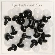 12mm Plastic safety eyes for toys and amigurumi - Black x10 pairs