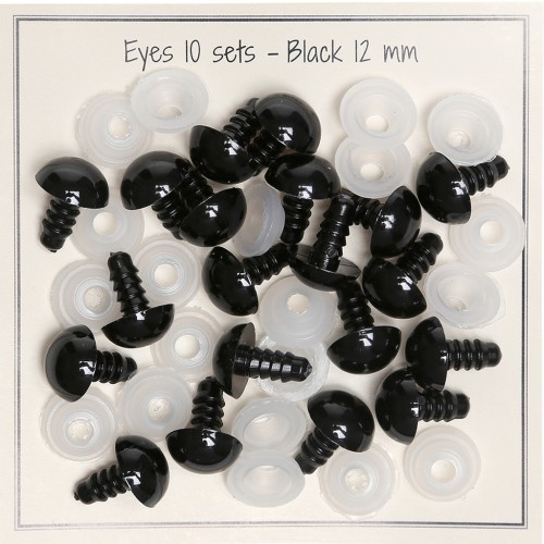 12mm Plastic safety eyes for toys and amigurumi - Black x10 pairs
