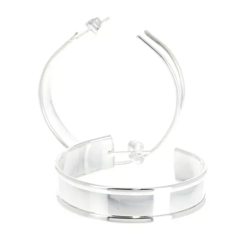 40mm Wide hoop earrings to decorate - Silver Tone x2