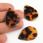 31x22mm Drop Pendant - Tortoise shell - Brown - Black x1