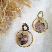 31x22mm Drop Pendant - Tortoise shell - Beige - Black x1