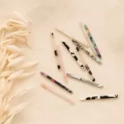 40x2.5mm Bar pendant - Tortoise shell - Beige - Black x1