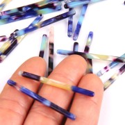 40x2.5mm Bar pendant - Tortoise shell - Multi Blue - Yellow x1