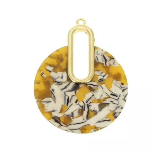 57x44mm Tortoiseshell Pendant - Design earrings - Ochre - White x1