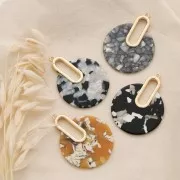 57x44mm Tortoiseshell Pendant - Design earrings - Ochre - White x1