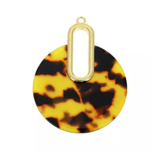 57x44mm Tortoiseshell Pendant - Design earrings - Brown - Black x1