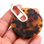 57x44mm Tortoiseshell Pendant - Design earrings - Brown - Black x1