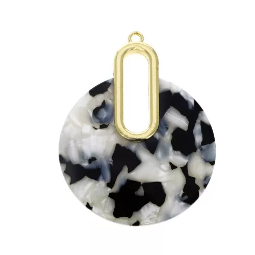 57x44mm Tortoiseshell Pendant - Design earrings - Pearl White - Black x1