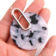 57x44mm Tortoiseshell Pendant - Design earrings - Pearl White - Black x1