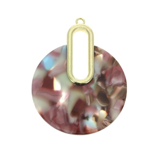 57x44mm Tortoiseshell Pendant - Design earrings - Pink - Blue x1