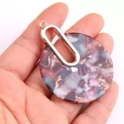 57x44mm Tortoiseshell Pendant - Design earrings - Pink - Blue x1