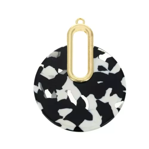 57x44mm Tortoiseshell Pendant - Design earrings - Black - White x1