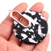 57x44mm Tortoiseshell Pendant - Design earrings - Black - White x1