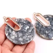 57x44mm Tortoiseshell Pendant - Design earrings - Grey - White x1