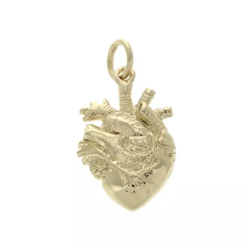 18x12mm Anatomic heart charm with closed ring - 3 micron Gold Plated x1