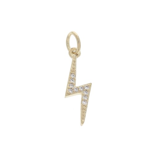 17x5mm Flash charm with zirconium oxide and closed ring - Crystal - 3micron Gold Plated x1