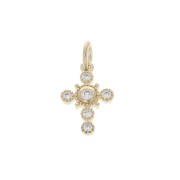 14x9mm Cross charm with  zirconium oxide and closed ring - Crystal - 3micron Gold Plated x1|raw }}