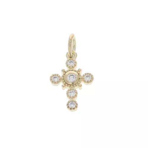 14x9mm Cross charm with zirconium oxide and closed ring - Crystal - 3micron Gold Plated x1