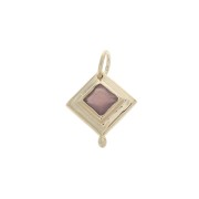 13x11mm Rhombus Charm with facetted cabochon - 3 micron Gold Plated - Wine Sed x1