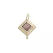 13x11mm Rhombus Charm with facetted cabochon - 3 micron Gold Plated - Wine Sed x1