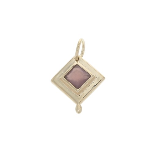 13x11mm Rhombus Charm with facetted cabochon - 3 micron Gold Plated - Wine Sed x1