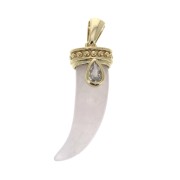 26x10mm Shark tooth pendant with gemstone Rose Quartz - 3 micron Gold plated x1