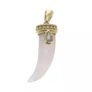 26x10mm Shark tooth pendant with gemstone Rose Quartz - 3 micron Gold plated x1