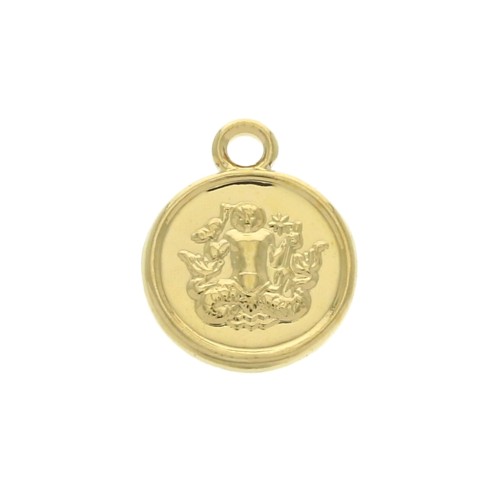 10x8mm Round Zodiac Sign Charm - Aquarius - Gold plated 3 micron x1