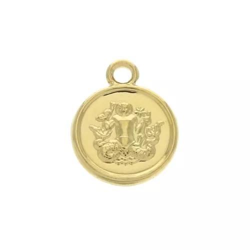 10x8mm Round Zodiac Sign Charm - Aquarius - Gold plated 3 micron x1