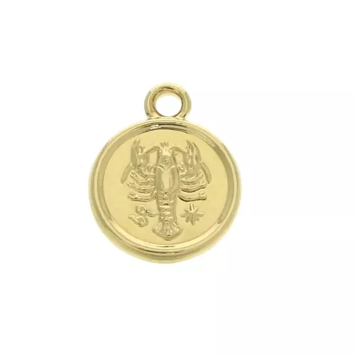 10x8mm Round Zodiac Sign Charm - Cancer - Gold plated 3 micron x1