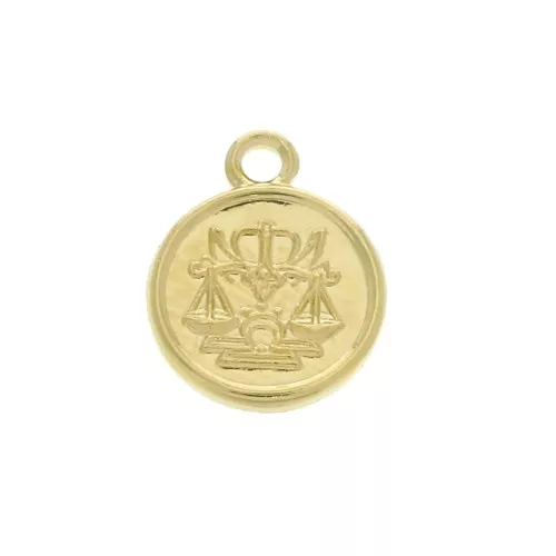 10x8mm Round Zodiac Sign Charm - Libra - Gold plated 3 micron x1