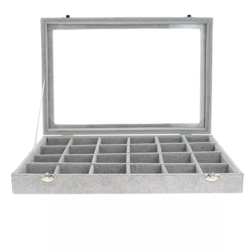 35x24x5cm Jewellery display - 24 compartments - imitation velvet - Grey x1