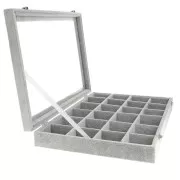 35x24x5cm Jewellery display - 24 compartments - imitation velvet - Grey x1