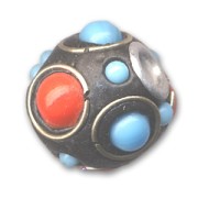 Round bead with inclusions 16mm Turquoise/Coral x1|raw }}