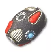 Olive inclusions 22x15mm Turquoise/Coral x1