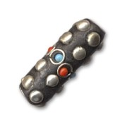 Tube inclusions 34x13mm Silver tone/Turquoise/Coral x1