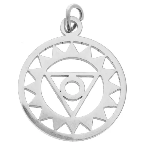 22x19mm Stainless Steel Round pendant - medal - 5th Chakra - Throat x1