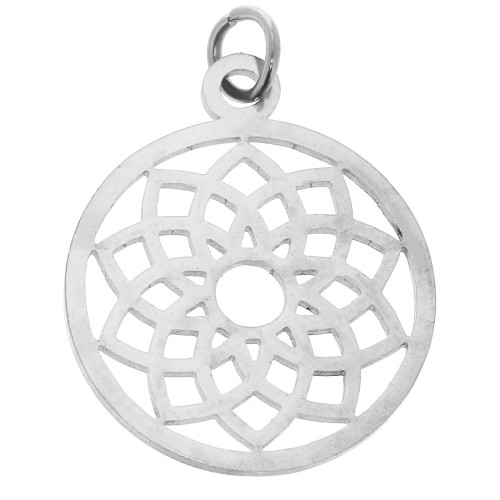 Round pendant - medallion, 21.5 x 19 mm, Chakra No. 7 (Crown Chakra) - 304 stainless steel x 1