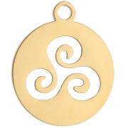 Round pendant - medal 18.5x15.5 mm - Triskel - 304 Gold stainless steel x1
