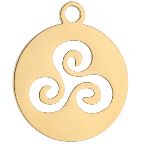 Round pendant - medal 18.5x15.5 mm - Triskel - 304 Gold stainless steel x1