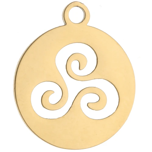 Round pendant - medal 18.5x15.5 mm - Triskel - 304 Gold stainless steel x1
