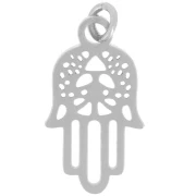 Openwork Fatma Hand Charm, 18x9.5 mm, with open ring - 304 stainless steel x1