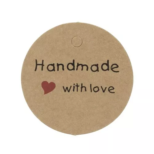 45mm Round labels - Handmade with love - Kraft x20