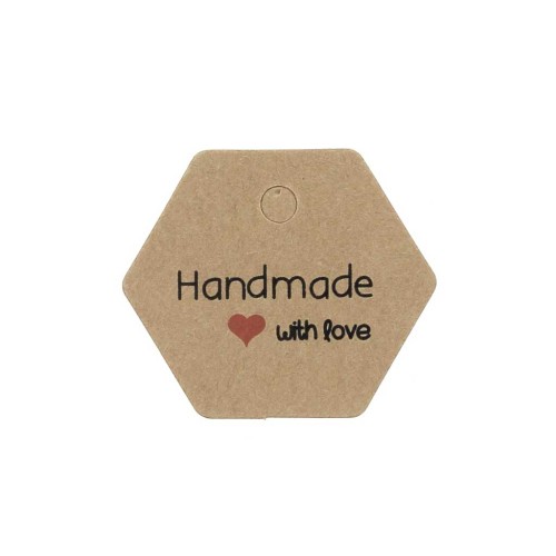 30x35mm Hexagon labels - Handmade with love - Kraft x20