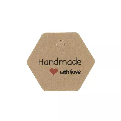 30x35mm Hexagon labels - Handmade with love - Kraft x20