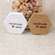 30x35mm Hexagon labels - Handmade with love - Kraft x20