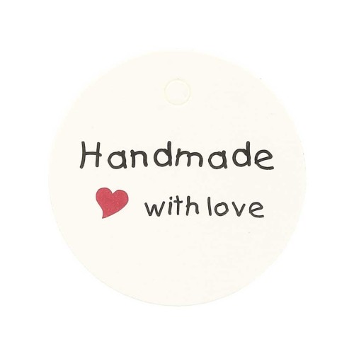45mm Round labels - Handmade with love - White x20